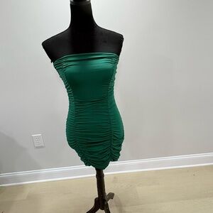 SHEIN Strapless Ruched Green Dress